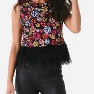 Le Superbe Sequin Floral Top with Feathered Hem

NEW WITH TAGS